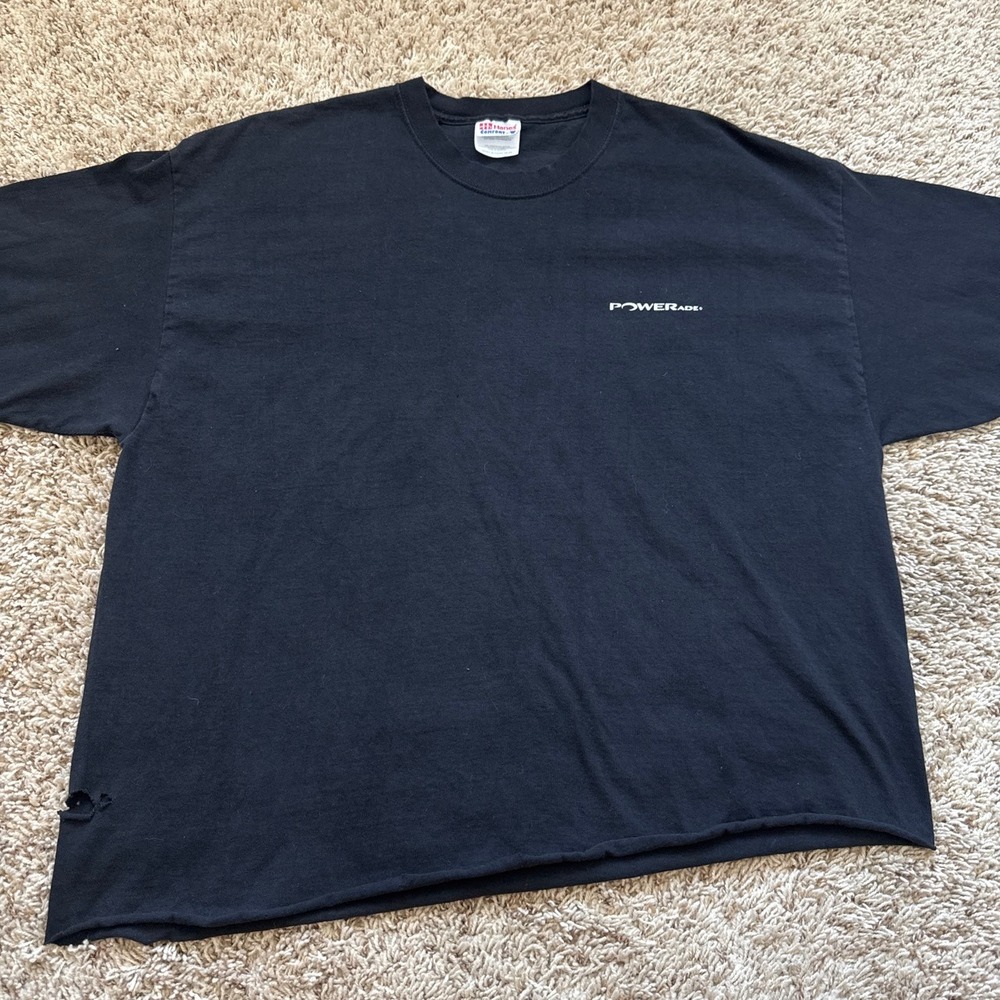 Vintage Powerade Hanes Comfort-T Black Graphic Tee Asymmetrical Cut XL